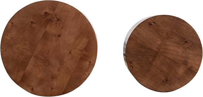 Round Nesting Coffee Table Set of 2, Modern Wooden Circle Burl Accent Tables - Image 5