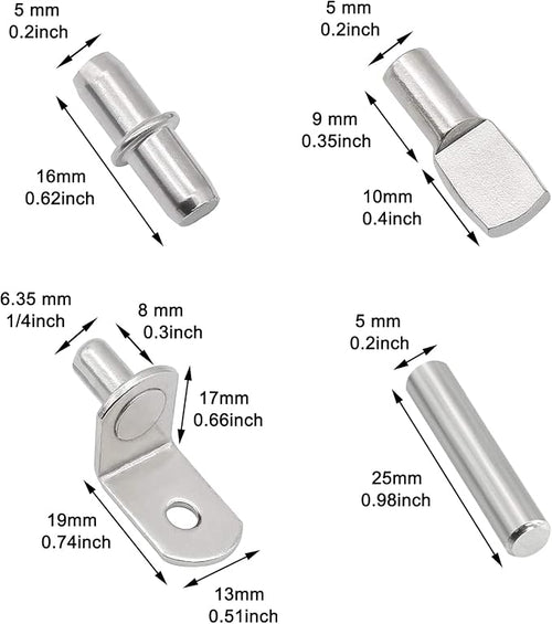 104Pcs Shelf Pins Kit, 4 Styles Nickel Plated Shelf Support Pegs, Bookshelf Pegs - Image 2