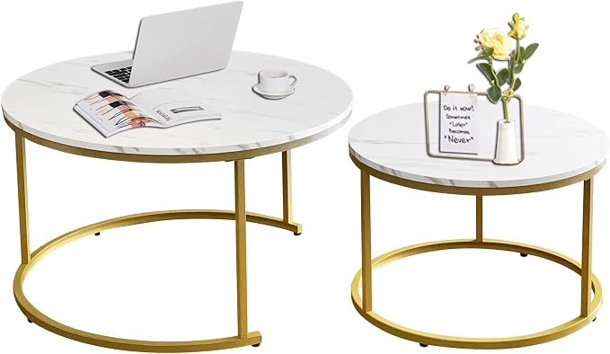 AT-VALY Coffee Table Set of 2 Nesting Tables, Round Sofa Table by AT-VALY