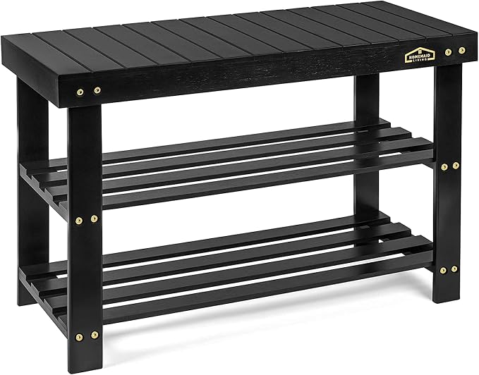 Homemaid Living Bamboo 3 Tier Shoe Rack Bench, Premium Shoe Organizer or by HomemaidLiving