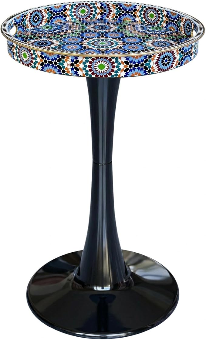 Gesodant Boho Chic Round Side Table, Stable Hourglass Pedestal Base, Unique by Gesodant+