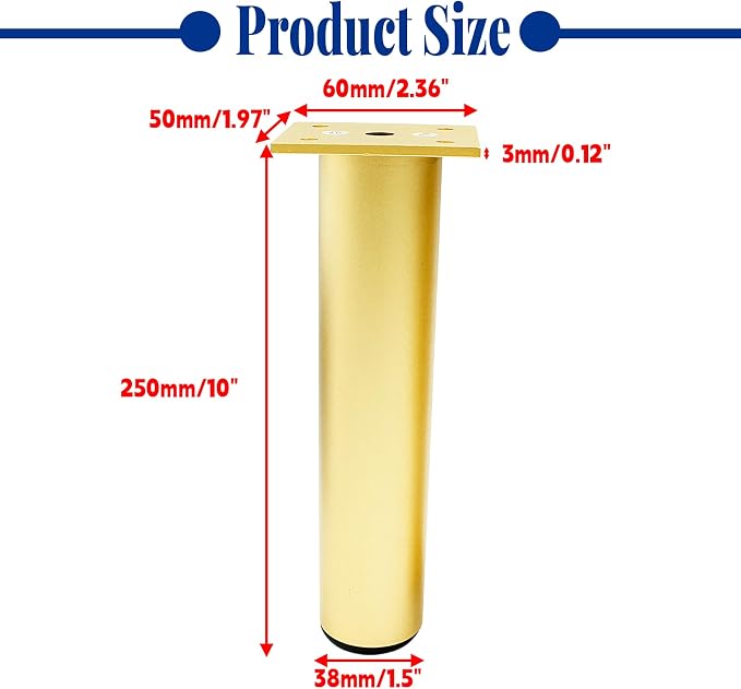 Set of 4 Aluminum Alloy Furniture Legs 10 Inch Height, 1.5 Inch Diameter - Image 2