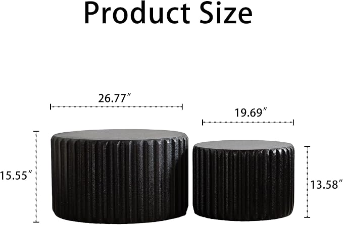 46.46'' White Round Coffee Table Set of 2, Modern Circle Fluted Drum Nesting - Image 2