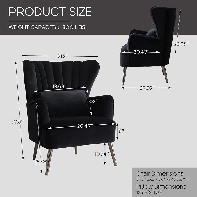 Modern Accent Chairs Set of 2, Comfy Wingback Armchair - Image 2