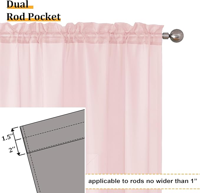 Aiyufeng Blush Pink Sheer Curtains 54 Inch Length 2 Panels Set, Light Filtering - Image 4