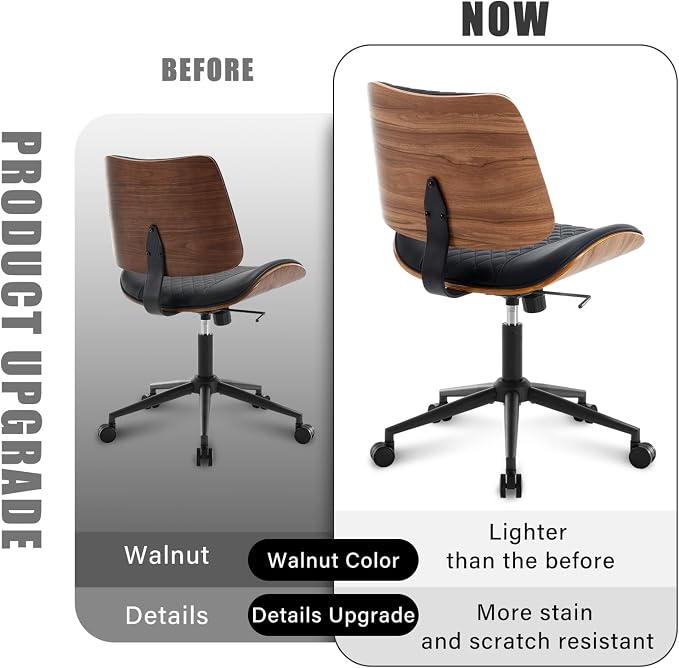 Home Office Chair No Arms with Wheels, Adjustable Height Small Desk Chair - Image 8
