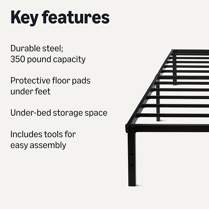 Amazon Basics Metal Bed Frame, Non-Foldable Platform Bed, Easy Assembly - Image 3