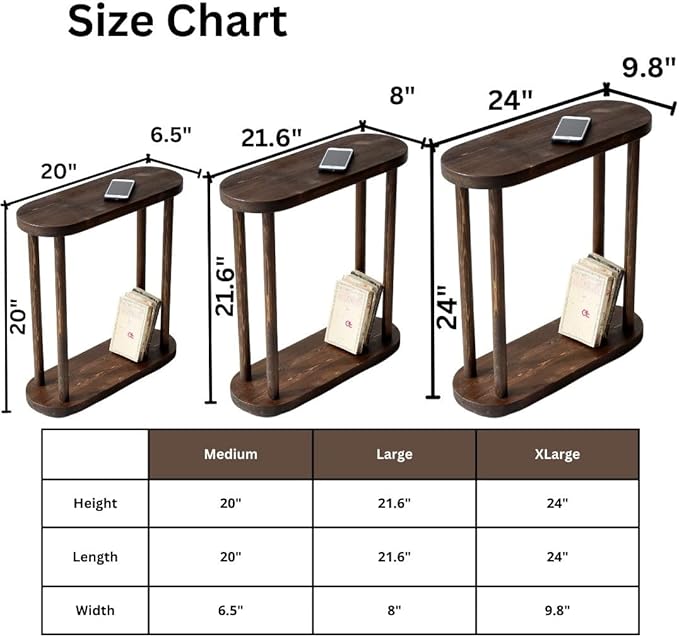 Oval Solid Wood Narrow Side Table, Slim End Table, Small Coffee Table - Image 6