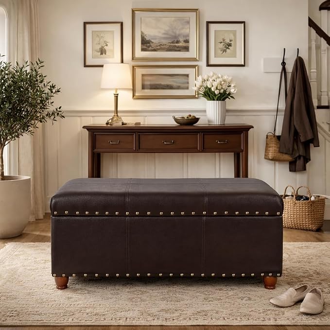 HomePop Espresso Faux Leather Storage Cocktail Bench - Image 2