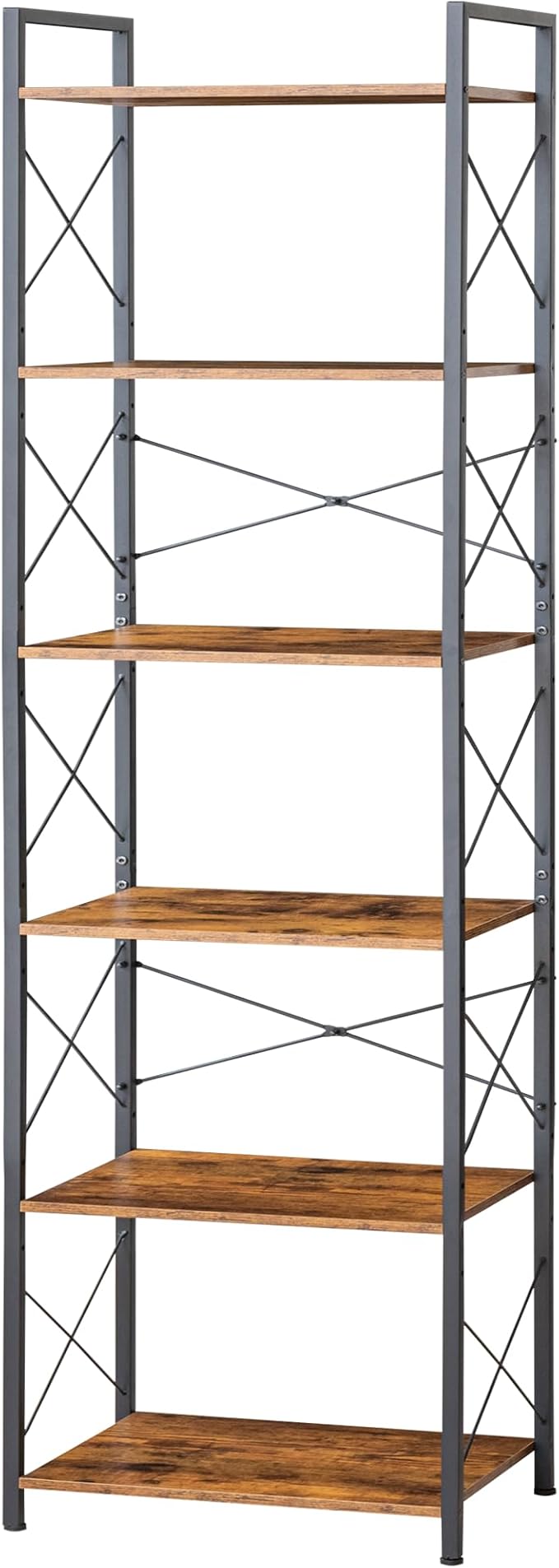 HCHQHS Narrow Bookshelf, Adjustable 6-Tier Industrial Bookcase, Rustic Open by HCHQHS