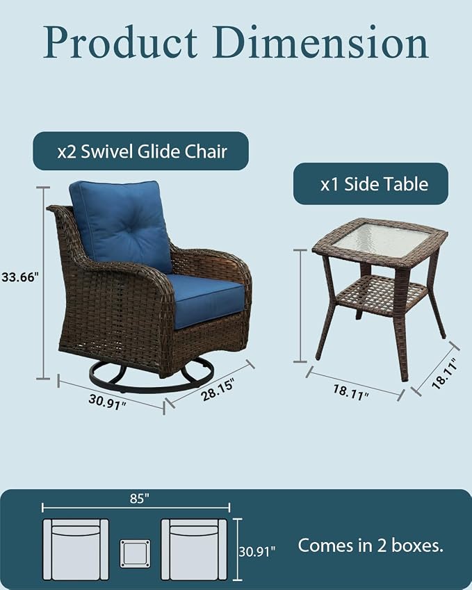 Patio Furniture Set, High Back Swivel Chairs, Weather Resistant Olefin Fabric - Image 6