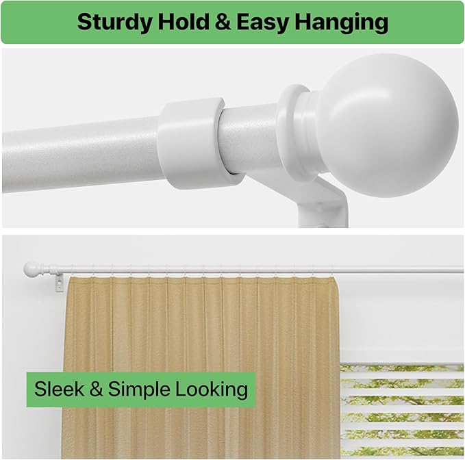 White Curtain Rods for Windows 48 to 84, Adjustable Curtain Rod Set - Image 6