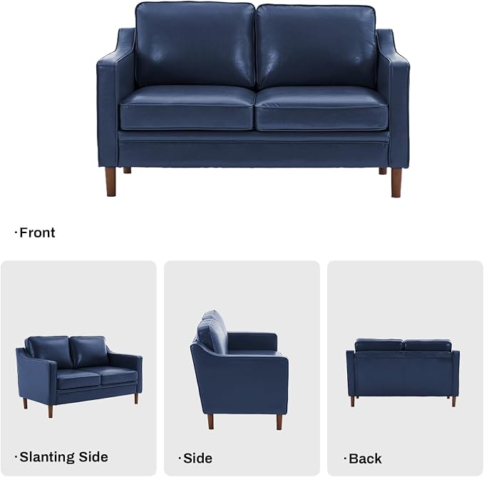 Kingfun 56" Faux Leather Sofa, Loveseat Couch, Mid Century Modern Love Seat - Image 7