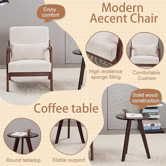 Havemies Mid-Century Modern Living Room Set, Accent Chair & Coffee Table in - Image 4