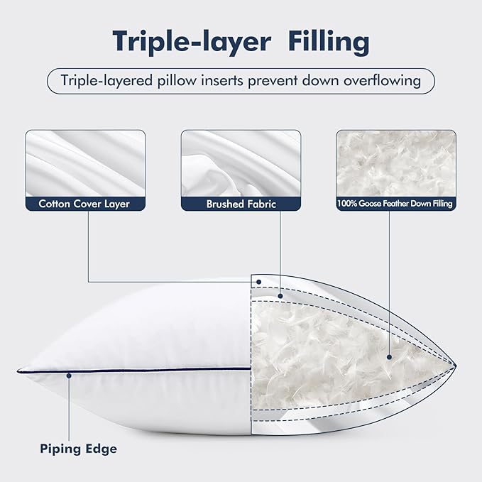 MIULEE Goose Feather Down 22x22 Pillow Insert Set of 2 - Image 4