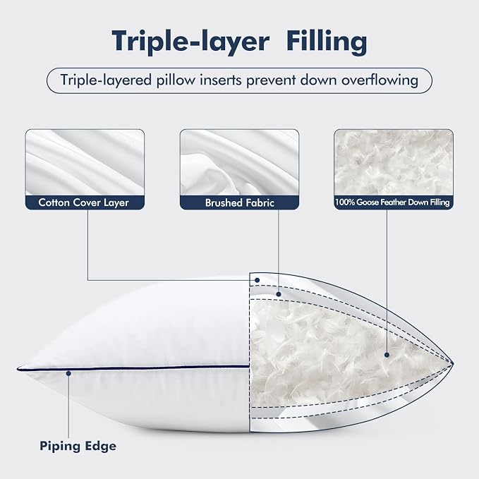 MIULEE Goose Feather Down 28x28 Euro Pillow Insert Set of 2 - Image 4