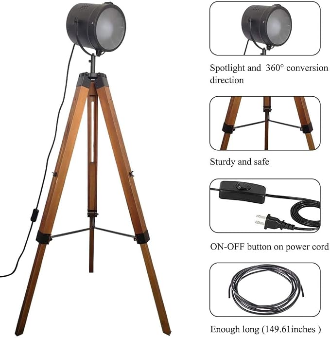 DEC LUCE DECOLUCE LIGHTING Vintage Industrial Tripod Floor Lamp - Image 4