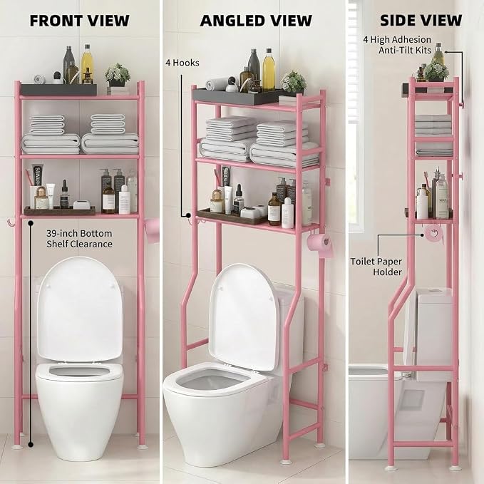 GloTika 3-Tier Over Toilet Storage - 150lb Total Capacity Metal Bathroom - Image 8