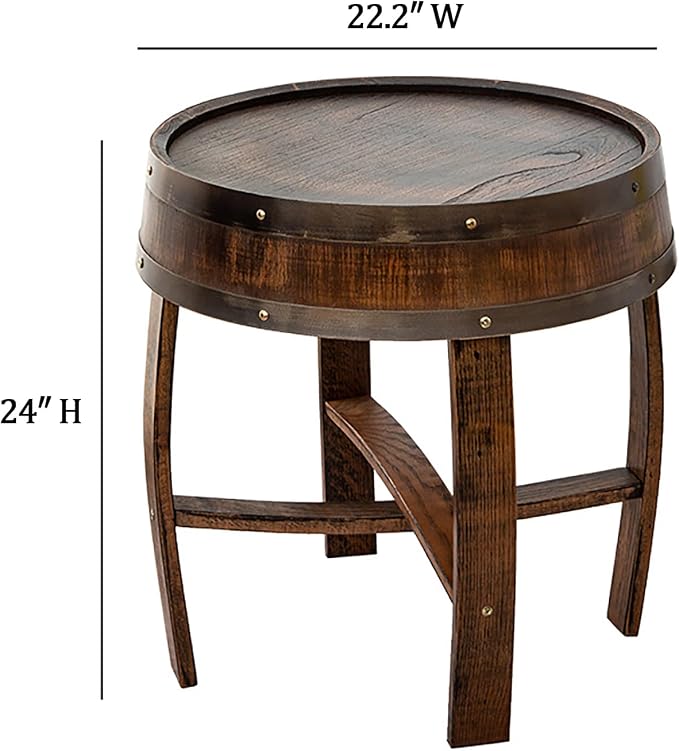 Farmhouse Whiskey Barrel End Table, Round Wood Barrel Side Table, Rusitc Wine - Image 3