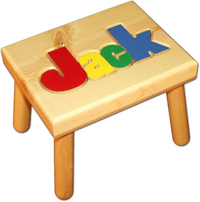 Damhorst Toys Personalized Wooden Child's Name Puzzle Stool Primary Colors - Image 3