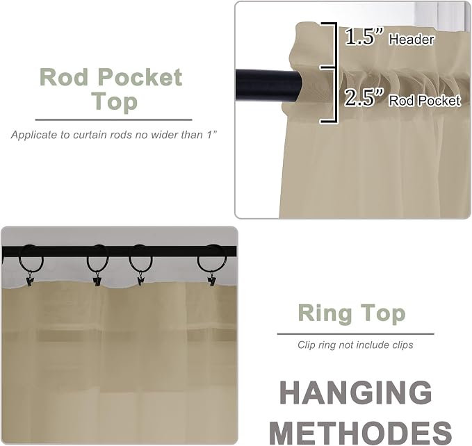 OWENIE Extra Long Taupe Sheer Curtains 96 Inches Long 2 Panels Set, Soft - Image 4