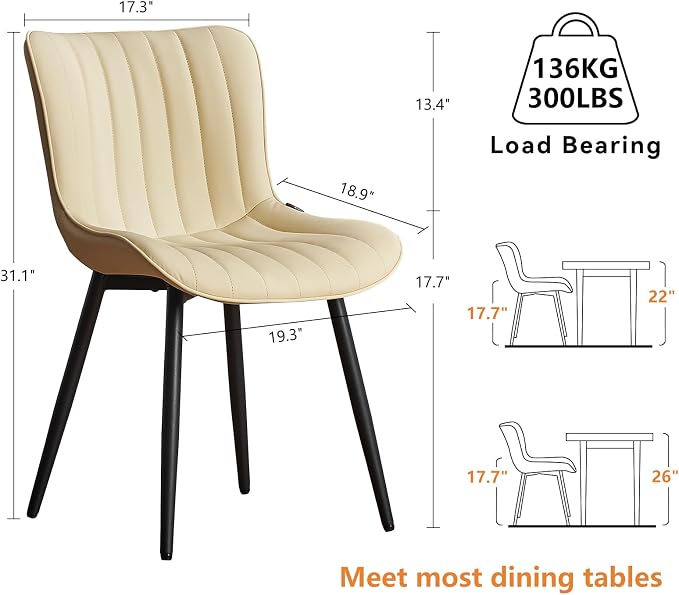 YOUNUOKE Mid-Century Modern Dining Chairs Set of 2, Armless Accent Chair - Image 2