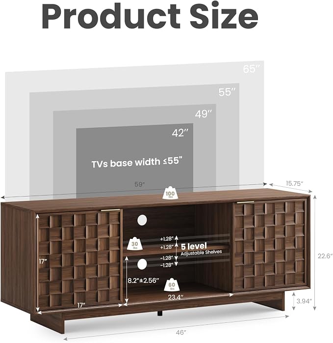 COLAMY TV Stand with Two Doors, Entertainment Center 59" with Adjustable - Image 2