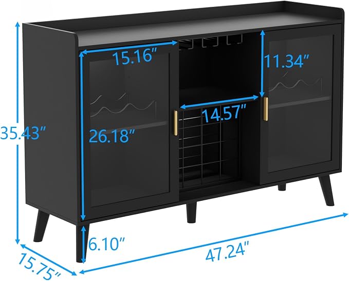 Loomie Wine Bar Cabinet with LED Light, Home Coffee Cabinet with Wine Rack and - Image 2