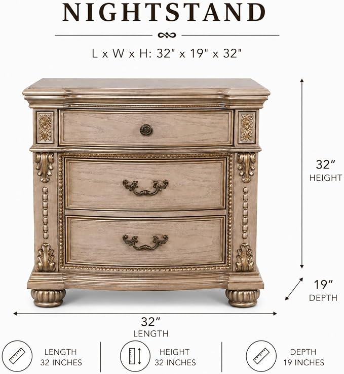First of a Kind Nightstand Bedroom Furniture Evelyn Champagne Traditional Wood - Image 4