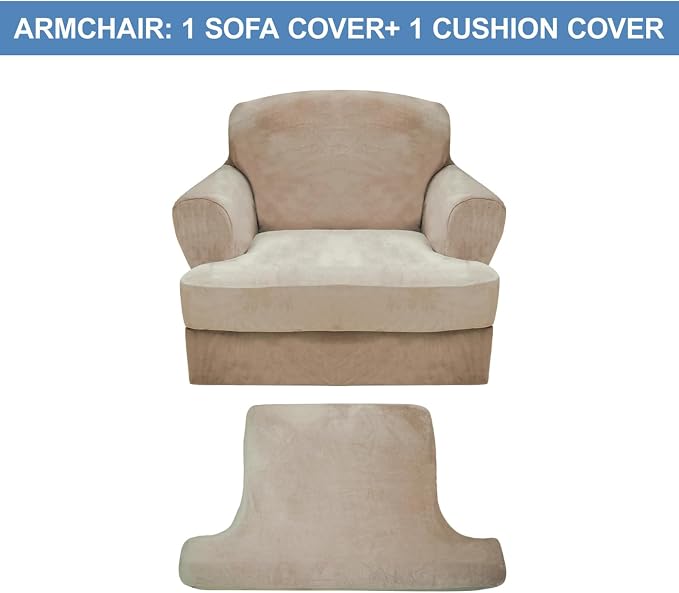 CUCRAF T Cushion Sofa Cover 2 Piece Armchair Slipcovers, Soft Thick Velvet - Image 5