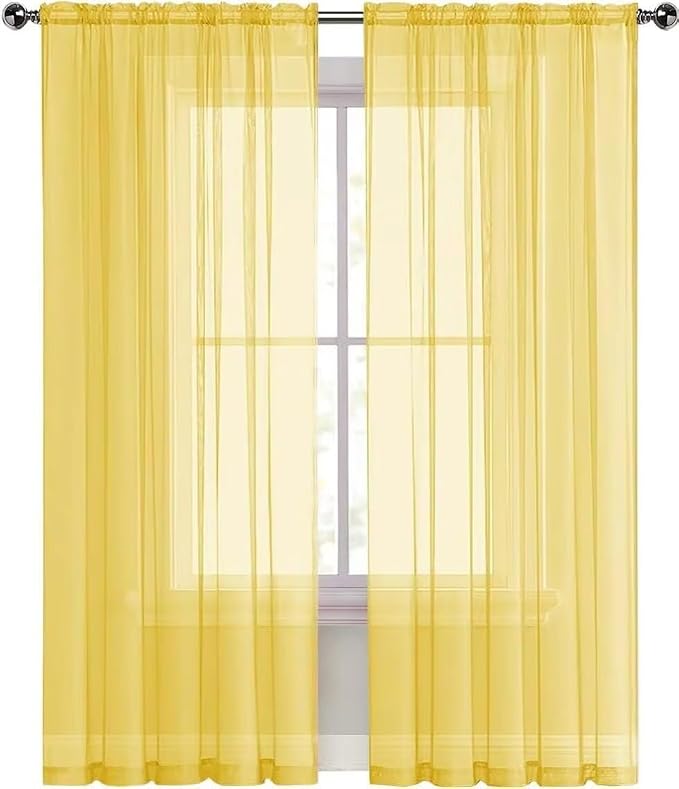 SpaceDresser Yellow Sheer Curtains 4 Panels Rod Pocket Semi-Sheer Curtain 108 - Image 4