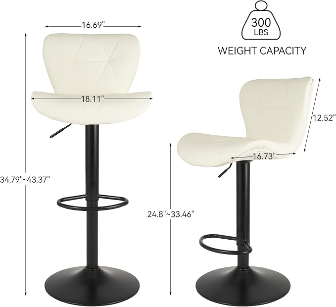 Nalupatio Modern Bar Stools Set of 2, Adjustable Faux Leather Upholstered - Image 2