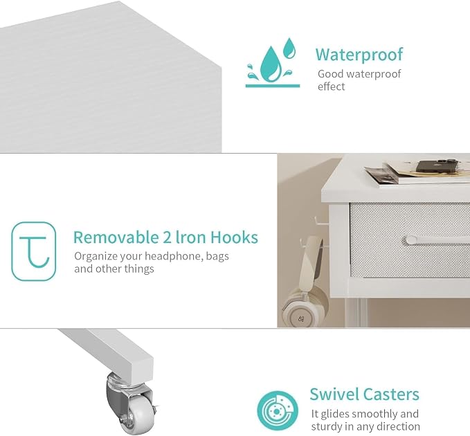 White Portable Rolling Computer Desk - Image 9