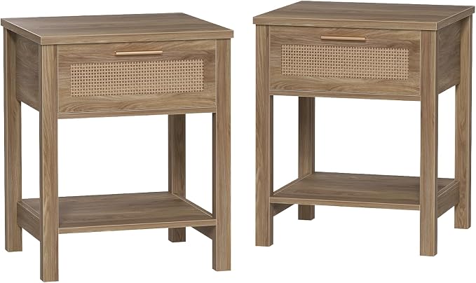 Rattan Nightstand Set of 2, Natural Style Night Stand - Image 8