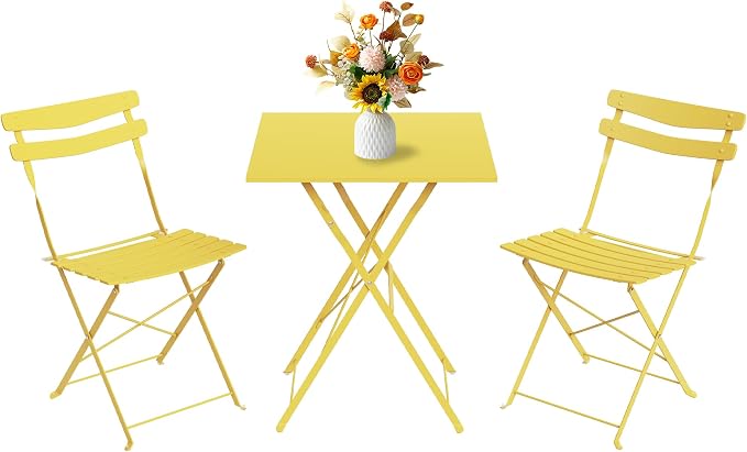 GarveeLife 3 Piece Patio Bistro Set, Folding Patio Bistro Table and Chairs Set by GarveeLife
