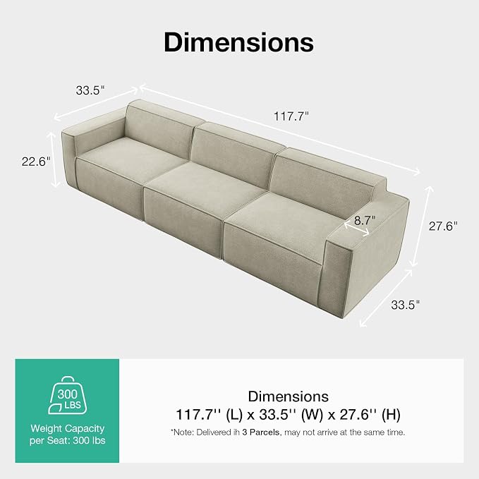 Novilla 117.7" Modular Sectional Sofa, No Assembly Cloud Sectional Couch - Image 2