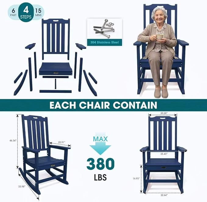 THOEOE Oversized Rocking Chair Set of 2, Outdoor Rocking Chair - Image 7