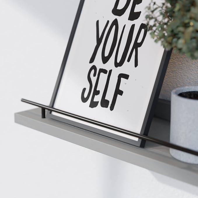WOPITUES Floating Shelves with Black Metal Guardrail, Shelves - Image 4