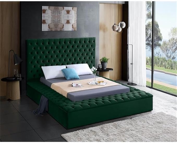 Meridian Furniture Bliss Collection Modern | Contemporary Velvet Upholstered Bed - Image 2