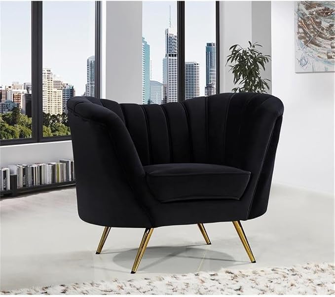 Home Square 2-Piece Set with Velvet Accent Chair and Chaise in Black and Gold - Image 2