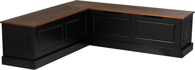 Linon Harris Black and Walnut Backless Kitchen Dining Nook - Image 7