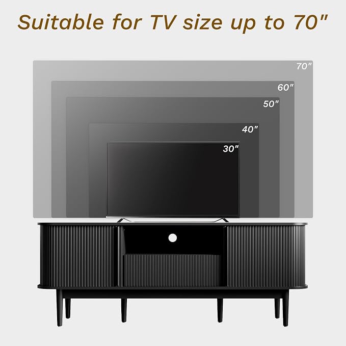 MAISONARIA 63" Black TV Stand, Fluted Entertainment Center - Image 5