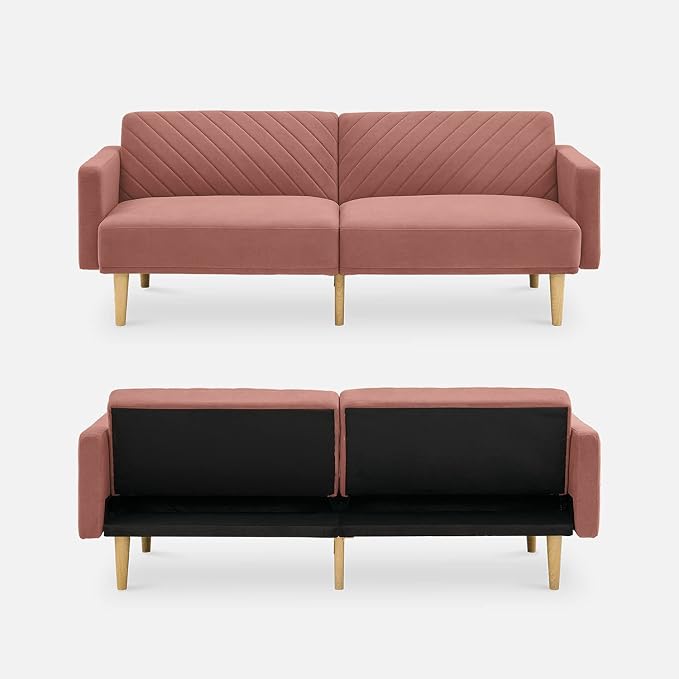 mopio 76.4" Futon Sofa Bed, Sleeper Sofa, Mid Century Modern Futon Couch - Image 3