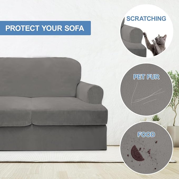 CUCRAF Cushion Sofa Cover 3 Piece Slipcovers, Soft Thick Velvet Couch Cover - Image 4