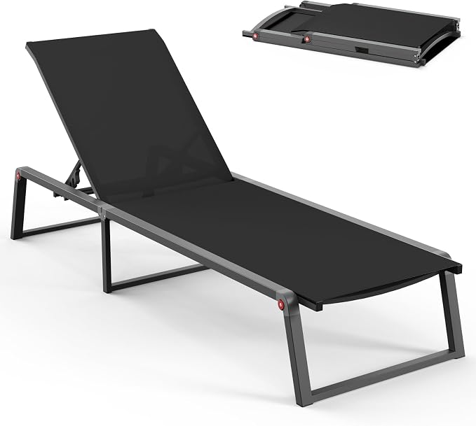 Aluminum Chaise Lounge Chair Outdoor, Foldable& No Assembly Patio Pool Lounge by Oasbira