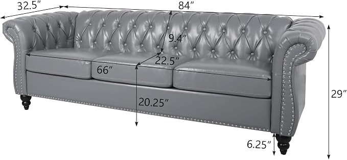 ORRD 3 Piece Living Room Set, Chesterfield Leather Sofa Loveseat Couch Chair - Image 2