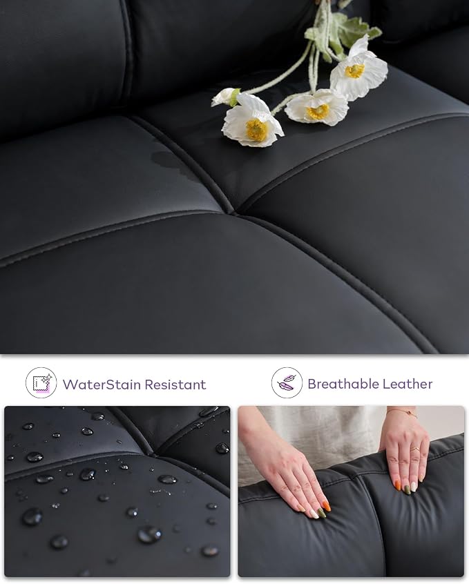 TYBOATLE 116’’ W Black Faux Leather Sectional Couch w/USB and Cup Holders - Image 8