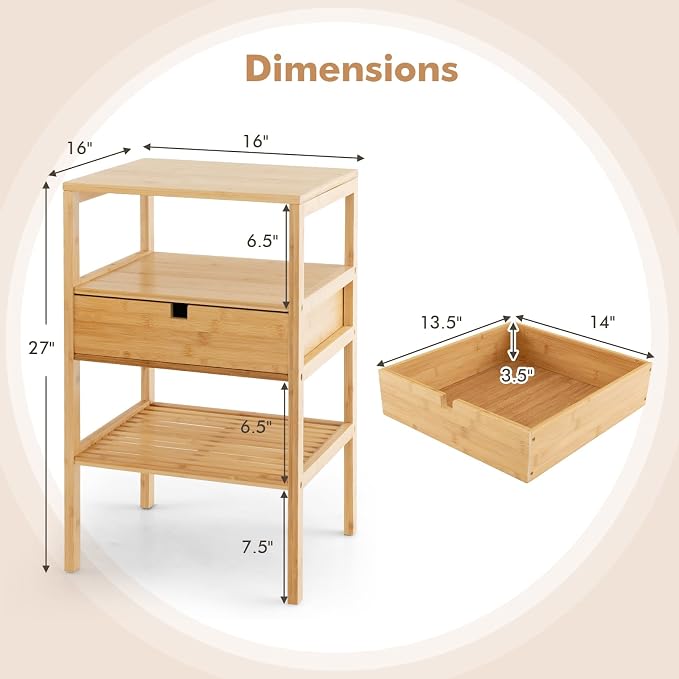 Giantex Bamboo Nightstand, Wood Side Table - Image 3