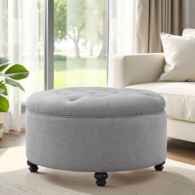 HUIMO 30-Inch Round Storage Ottoman, Modern Button Tufted Coffee Table by HUIMO