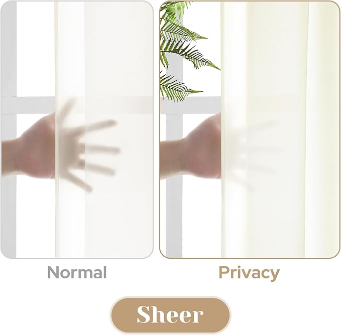 HOMEIDEAS Non-See-Through Cream Yellow Privacy Sheer Curtains 52 X 63 Inches - Image 3